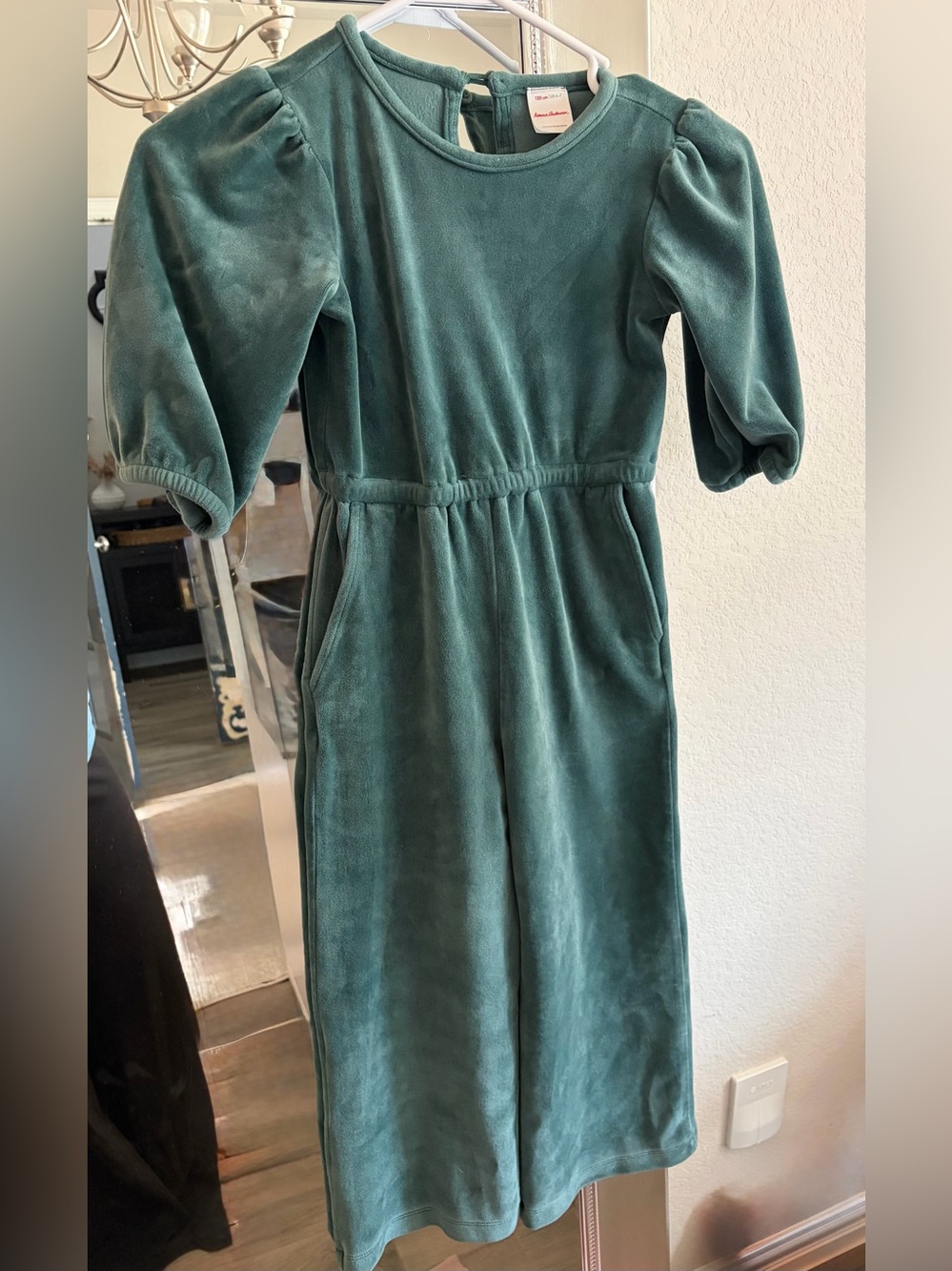 Hanna Andersson Girls Green Velvet Romper